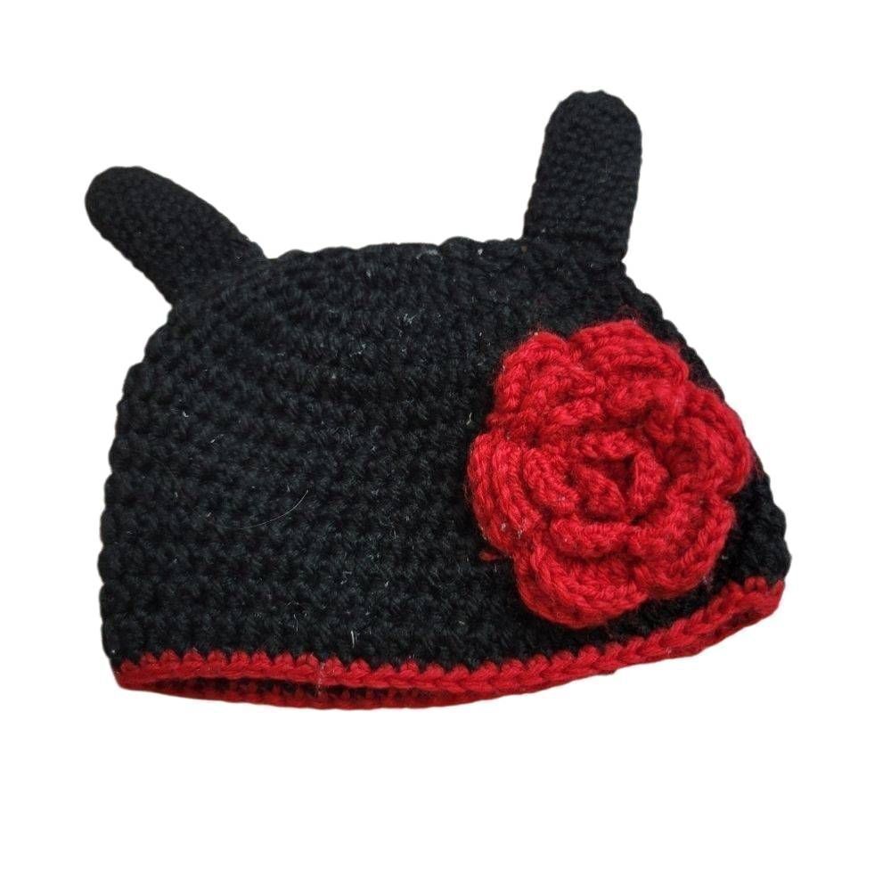 Crochet hat with ears and rose infant